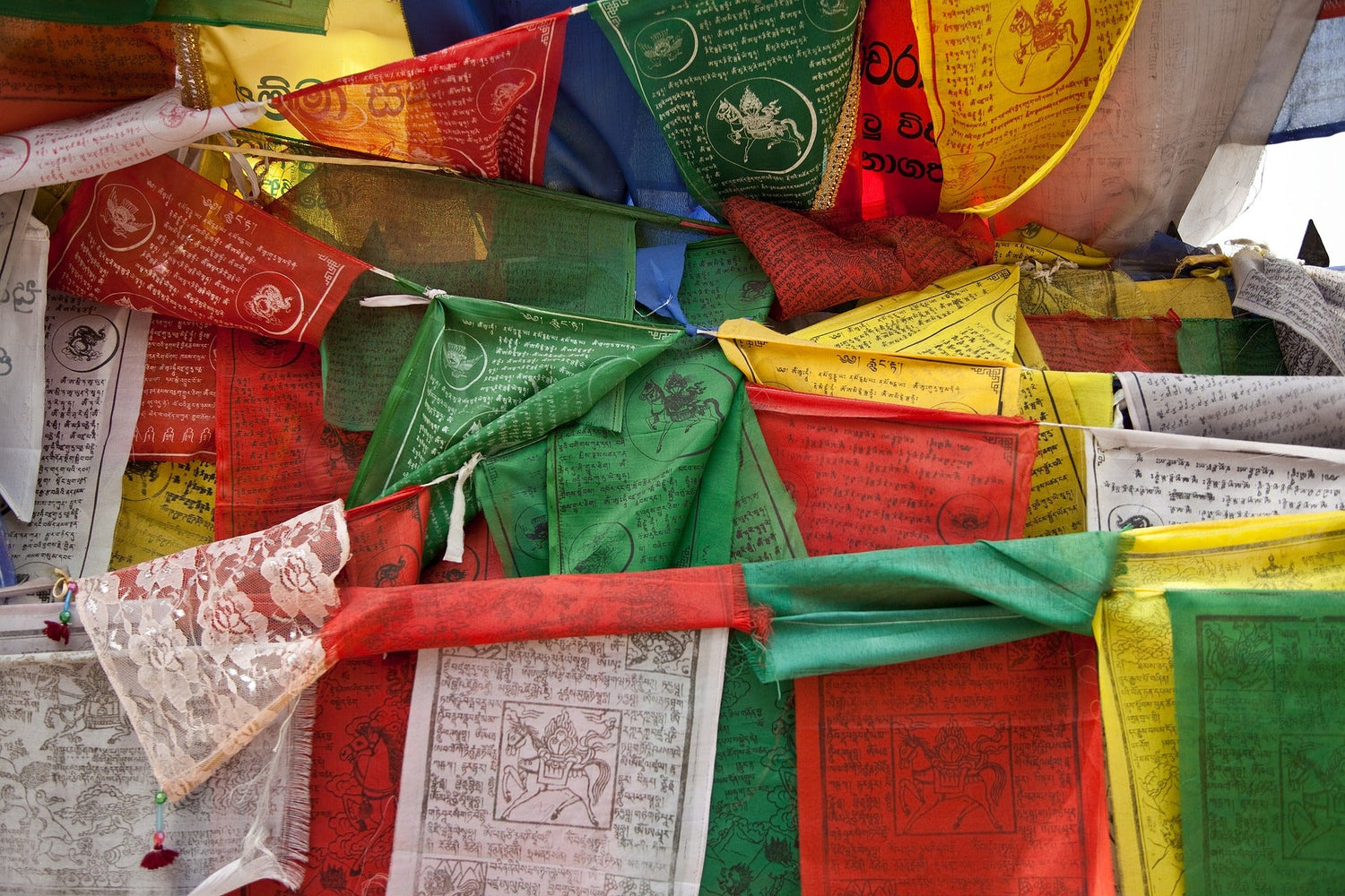 Colourful Tibetan prayer flags strung out