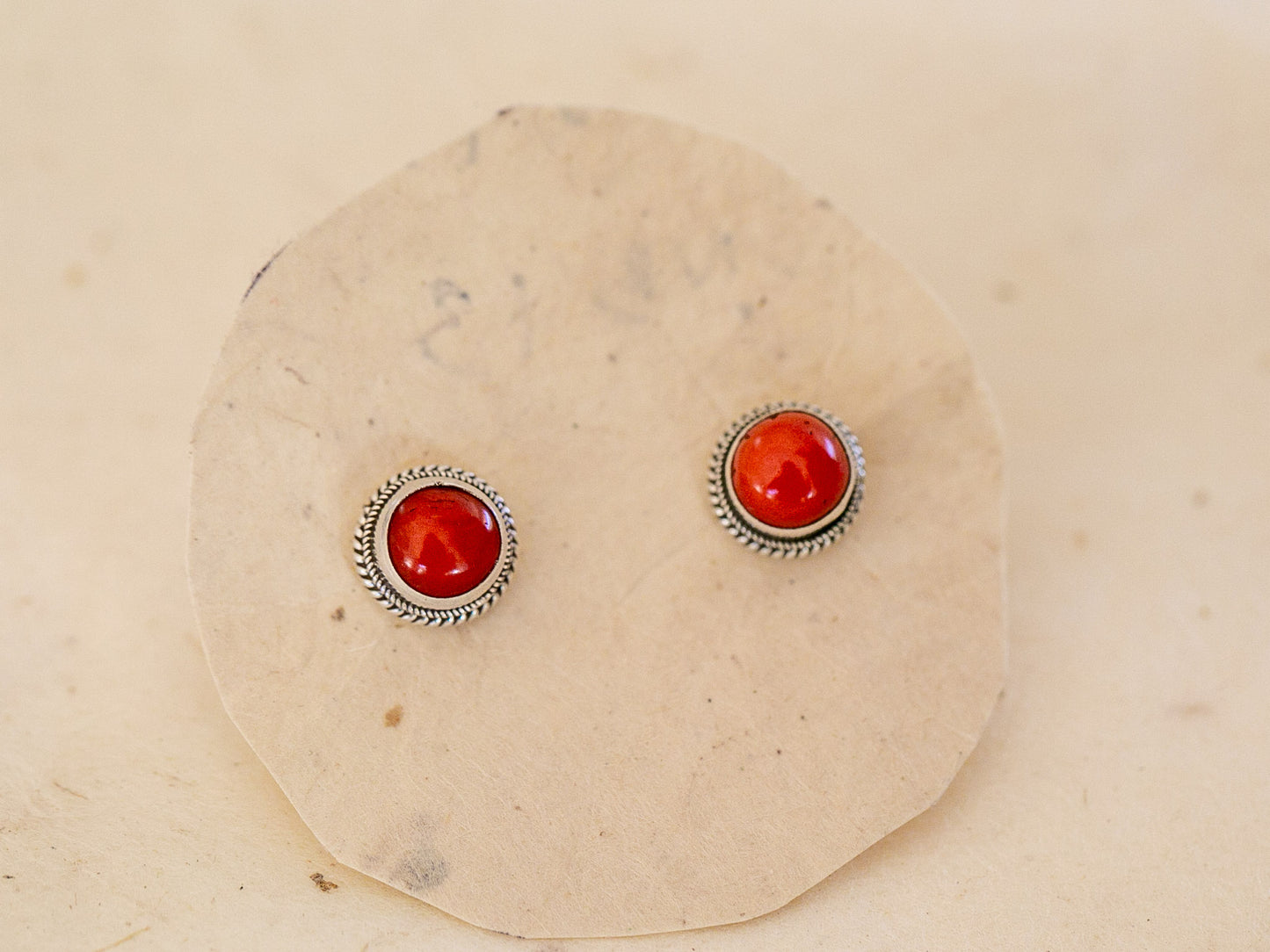 Coral and Sterling Silver Top Earrings
