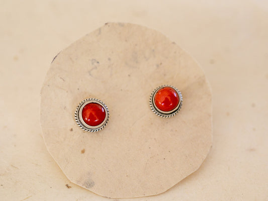 Coral and Sterling Silver Top Earrings