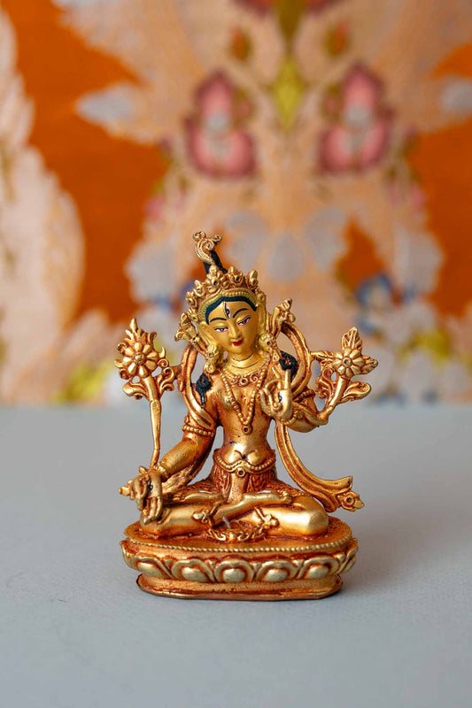 4” Gold Plated White Tara Statue