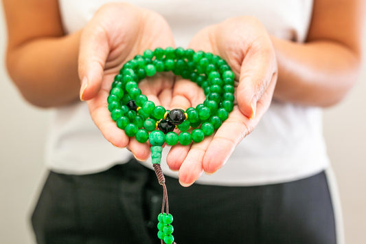 108 bead Green Onyx Mala with Agate Spacers