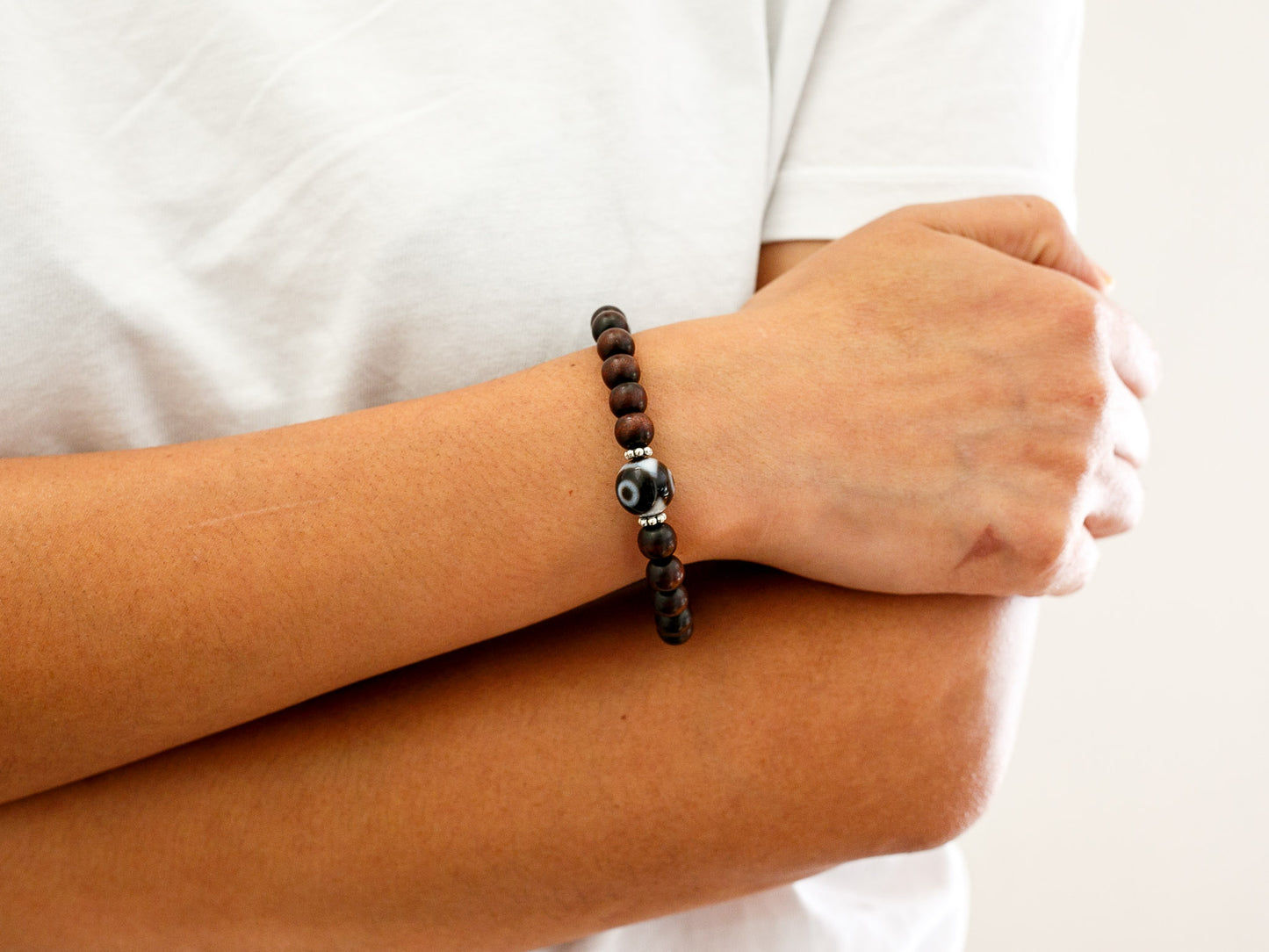 Rosewood and Dzi Mala Bracelet