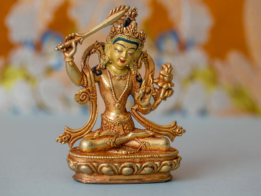 4” Gold Plated Manjushri Statue