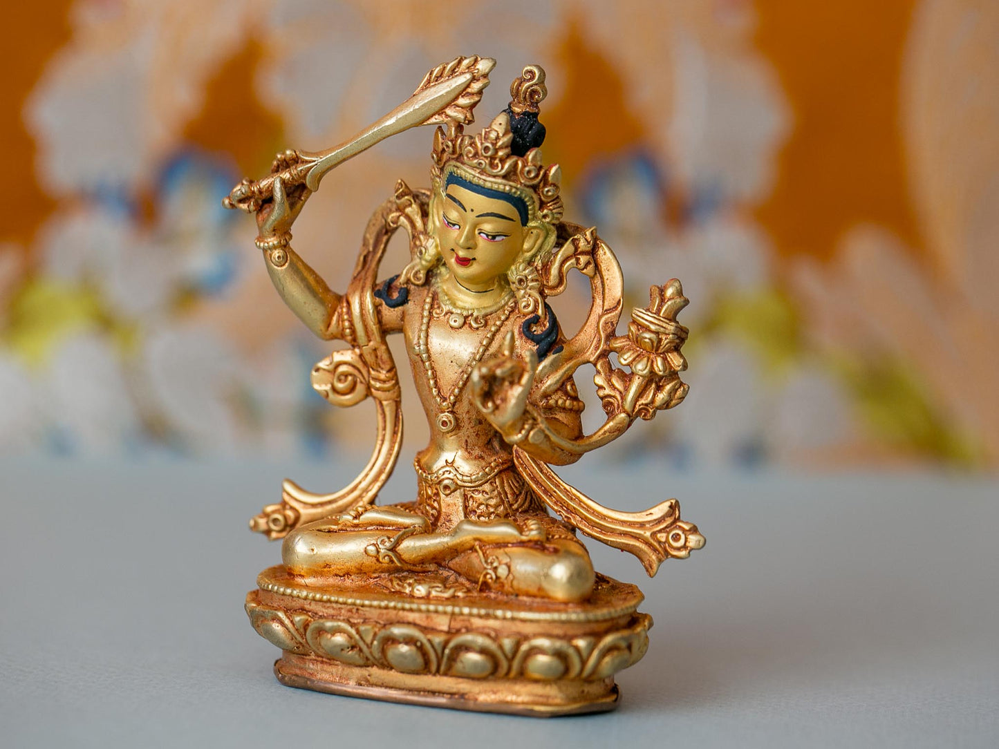 4” Gold Plated Manjushri Statue
