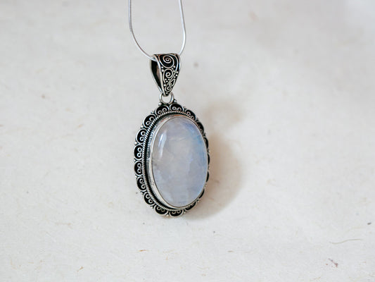 Rainbow Moonstone Silver Flower Pendant (large)