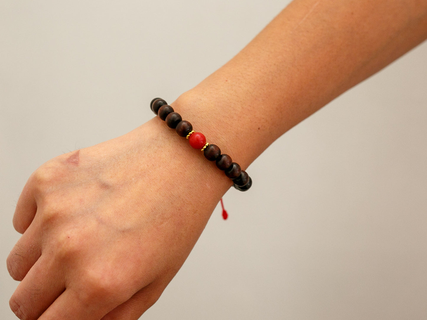 Rosewood and Coral Mala Bracelet