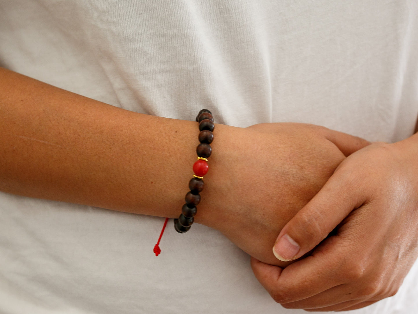 Rosewood and Coral Mala Bracelet