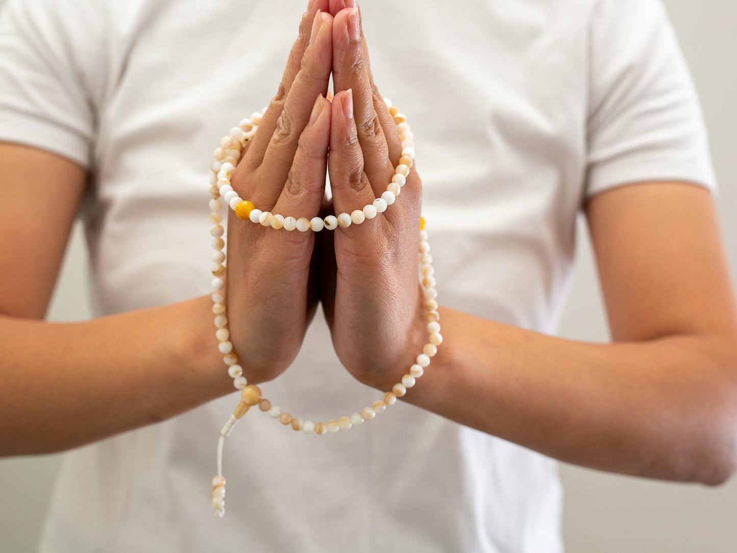 Short Mother of Pearl Mala with Amber Spacers