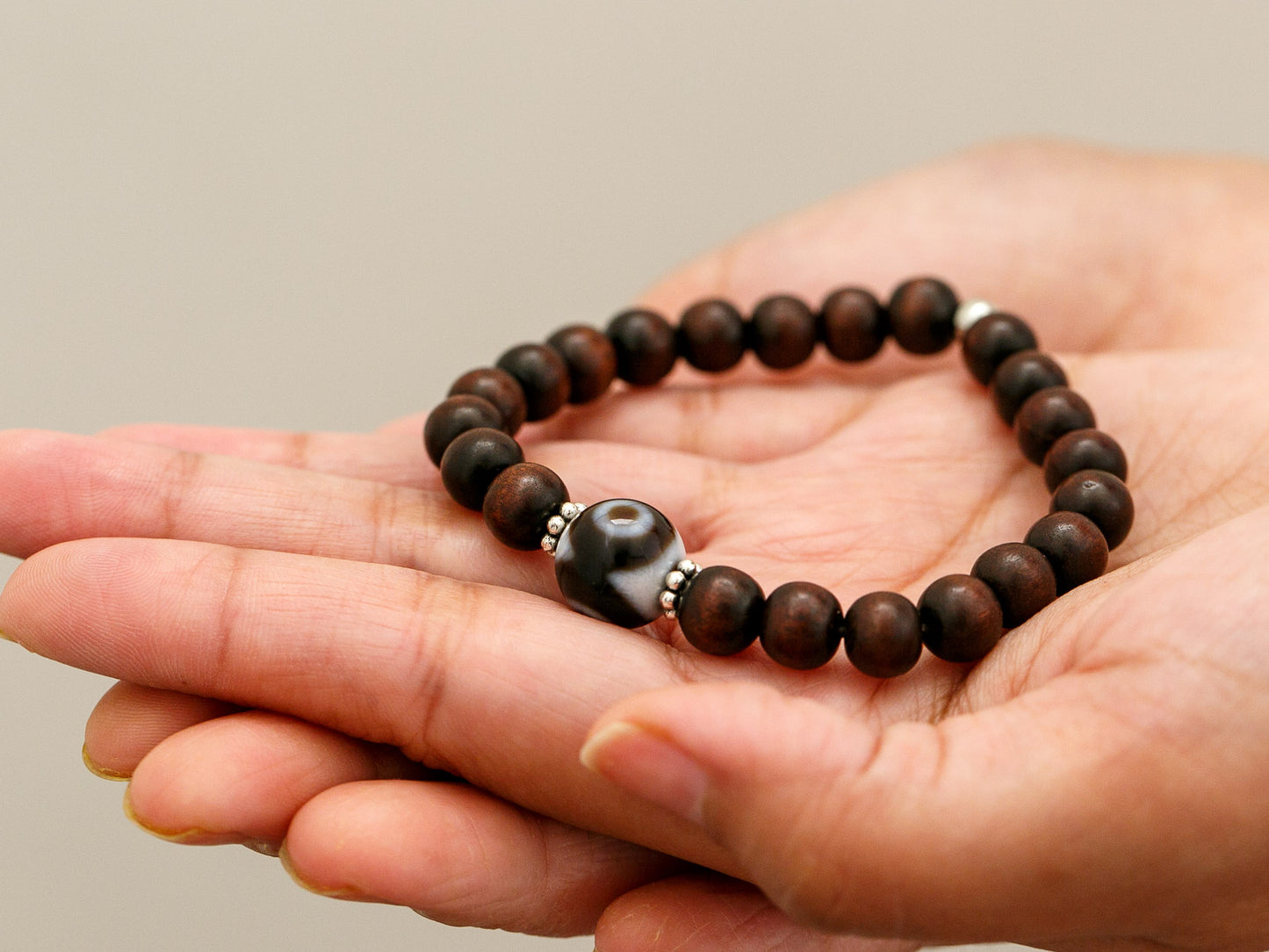 Rosewood and Dzi Mala Bracelet