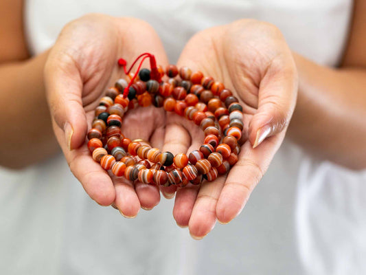 108 Bead Red Striped Agate Mala