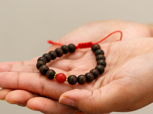 Rosewood and Coral Mala Bracelet