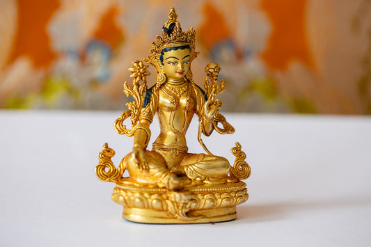 4” Gold Plated (Green) Tara Statue