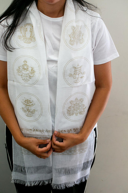 100% Cotton - White Long Khata Scarf