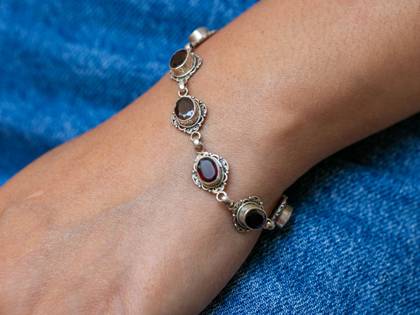 Tibetan Garnet and Silver Bracelet