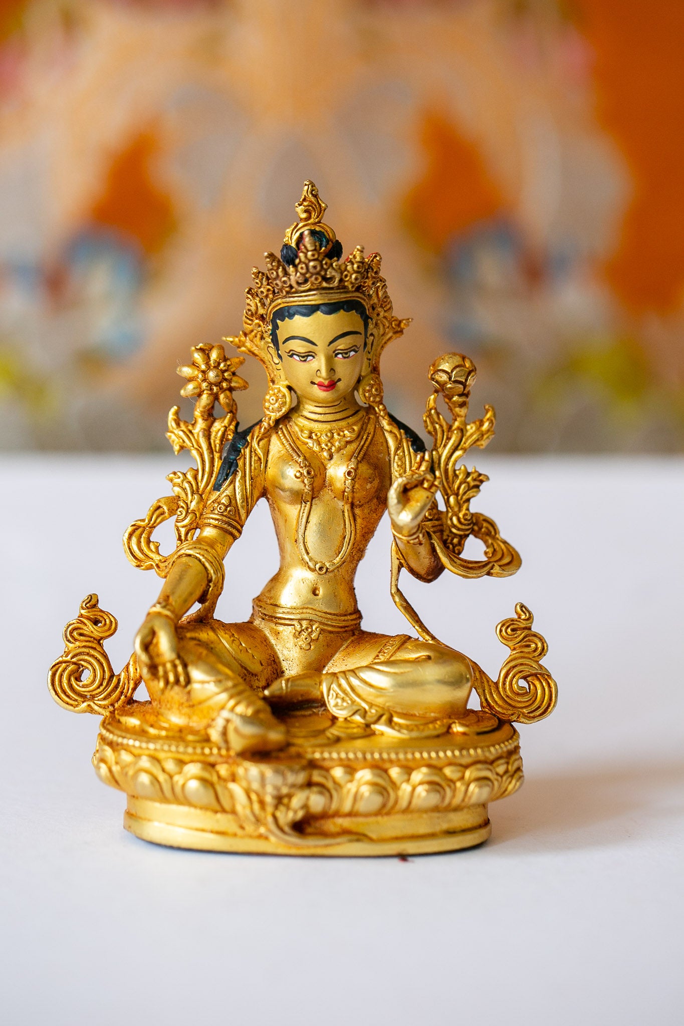 4” Gold Plated (Green) Tara Statue