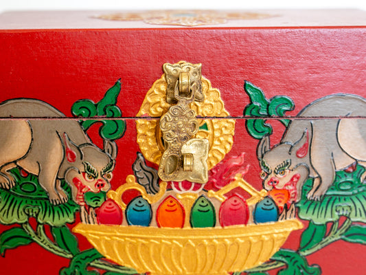 Mongoose and Precious Jewels - Trapezoid Tibetan Chest #2