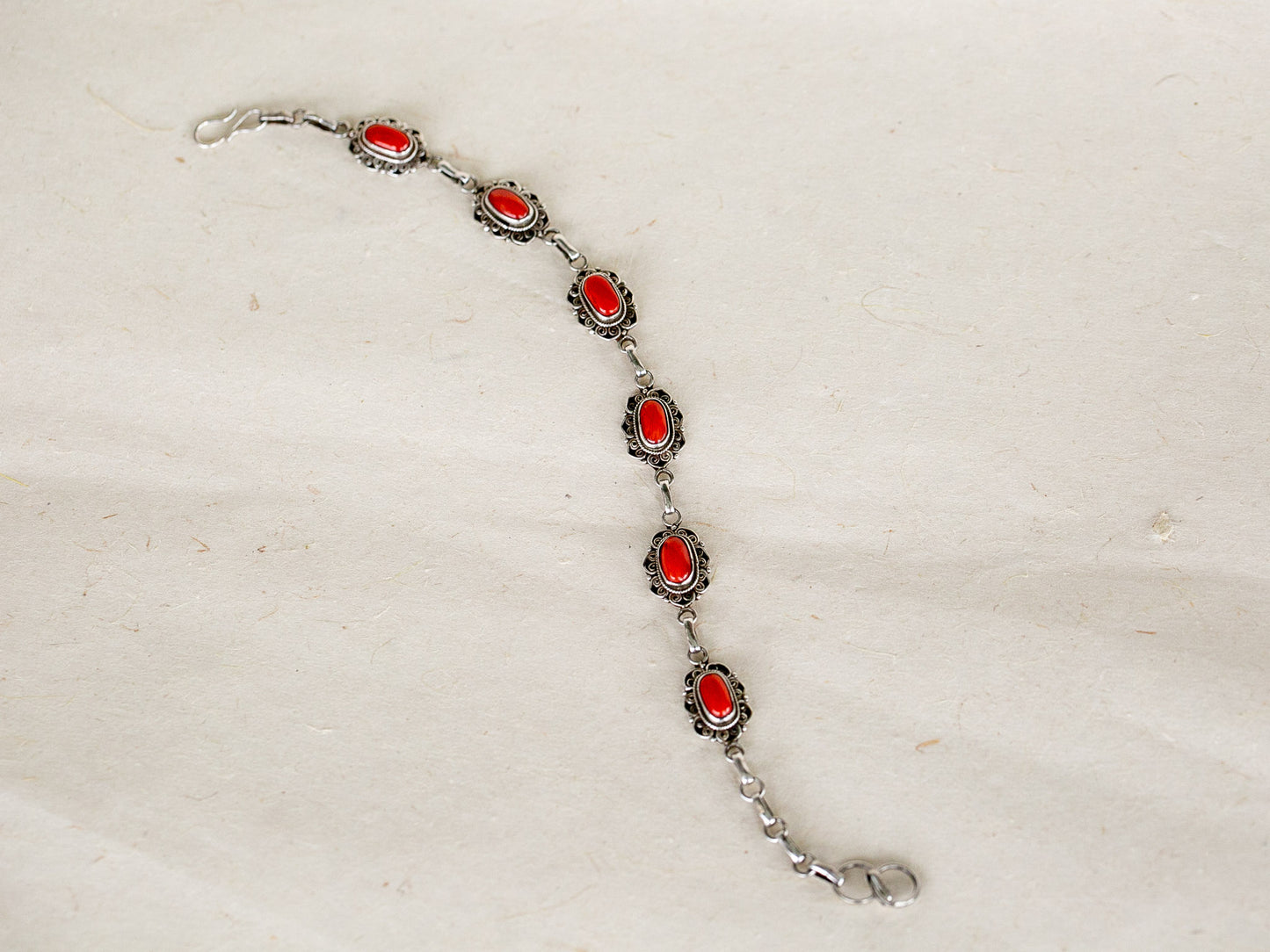 Tibetan Coral and Silver Bracelet