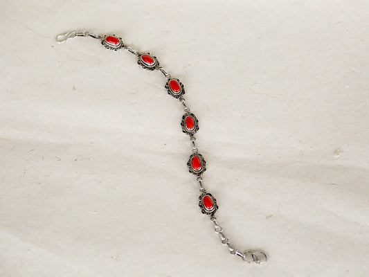 Tibetan Coral and Silver Bracelet