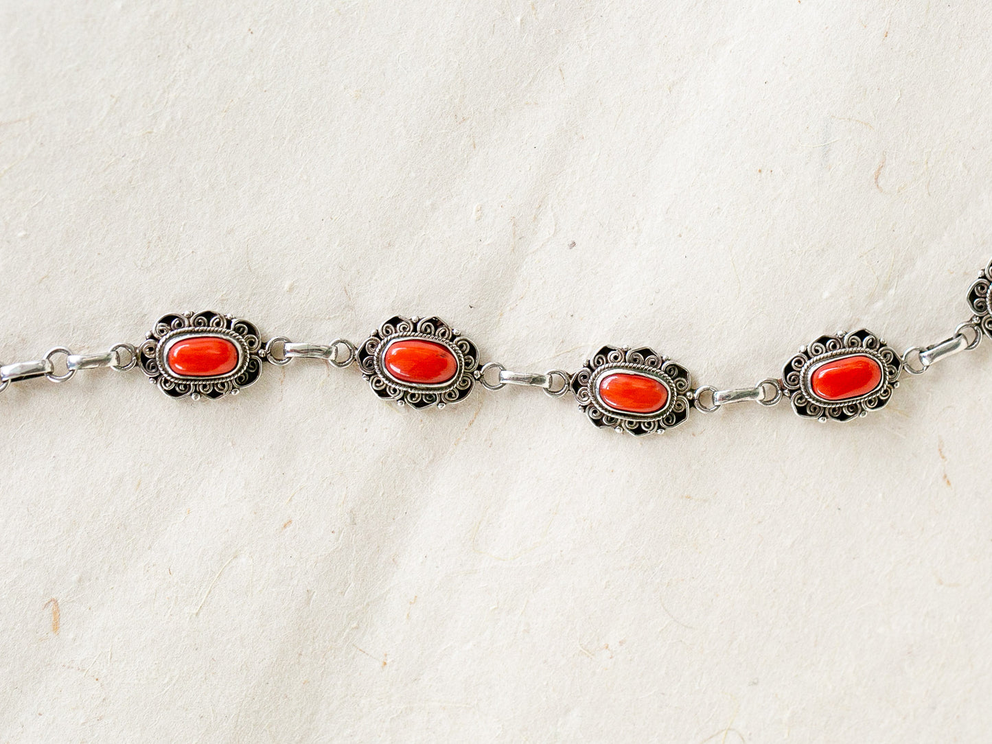 Tibetan Coral and Silver Bracelet