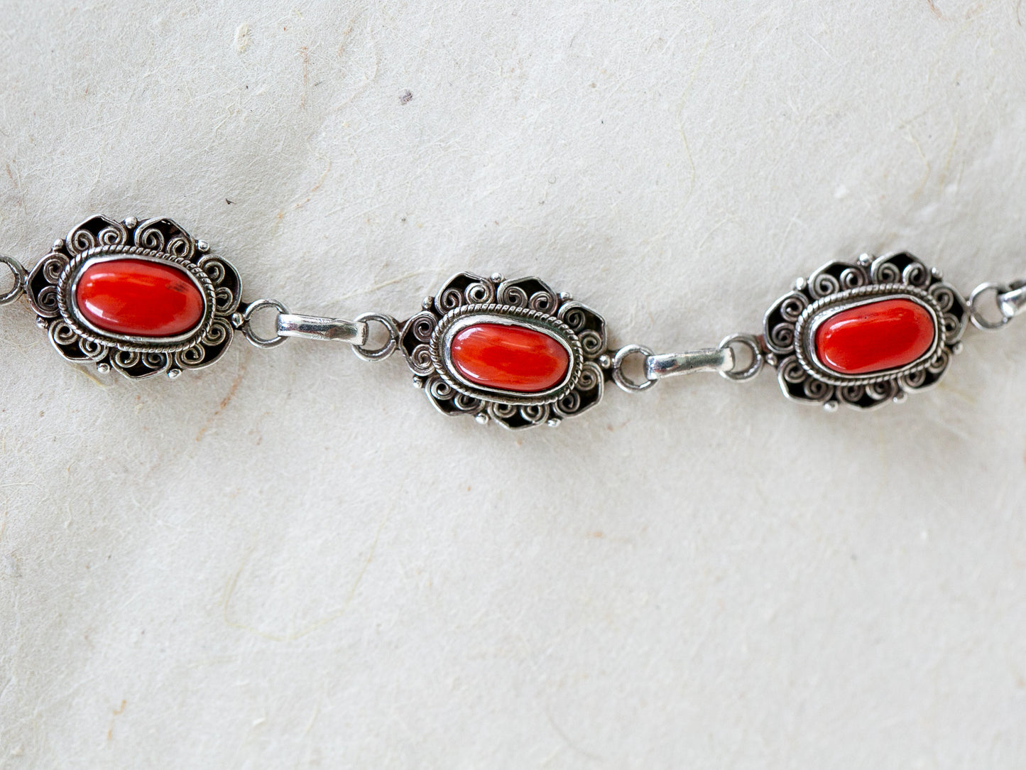 Tibetan Coral and Silver Bracelet
