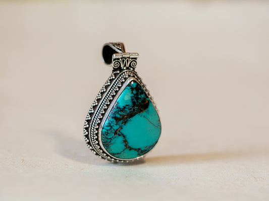 Teardrop Turquoise and Silver Pendant