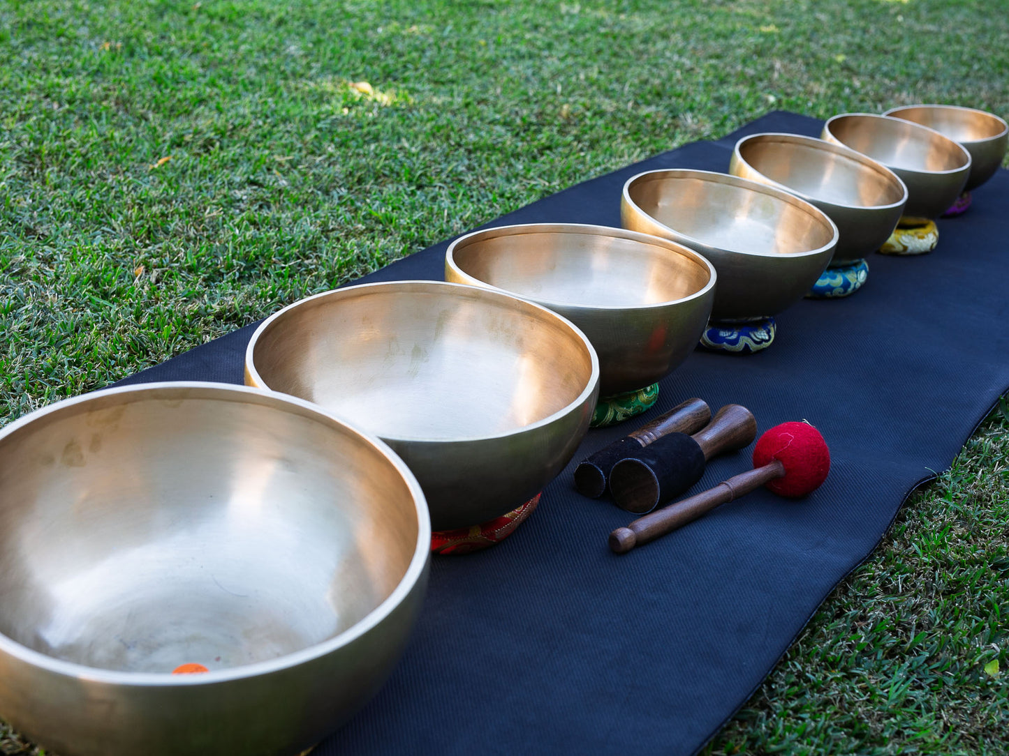Set of 7 Nesting Hand Hammered Tibetan Singing Bowls
