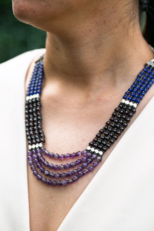 4 Line Bead Necklace in Tibetan design