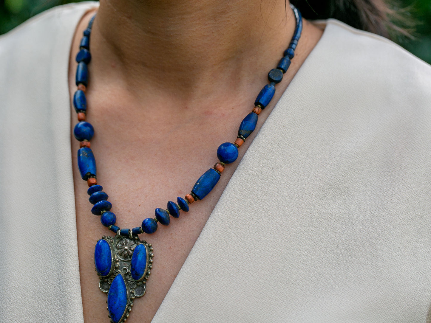 Lapis Lazuli Necklace in Tibetan Design (#2)
