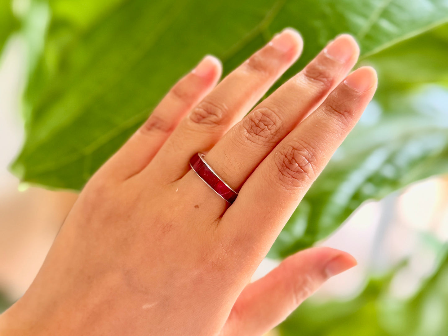 Stone Inlay Silver Band