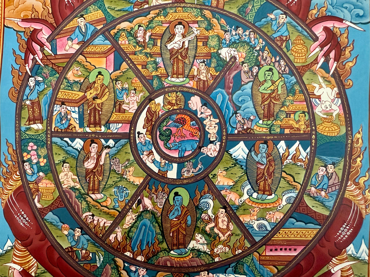 Wheel of Life Thangka - Blue Border