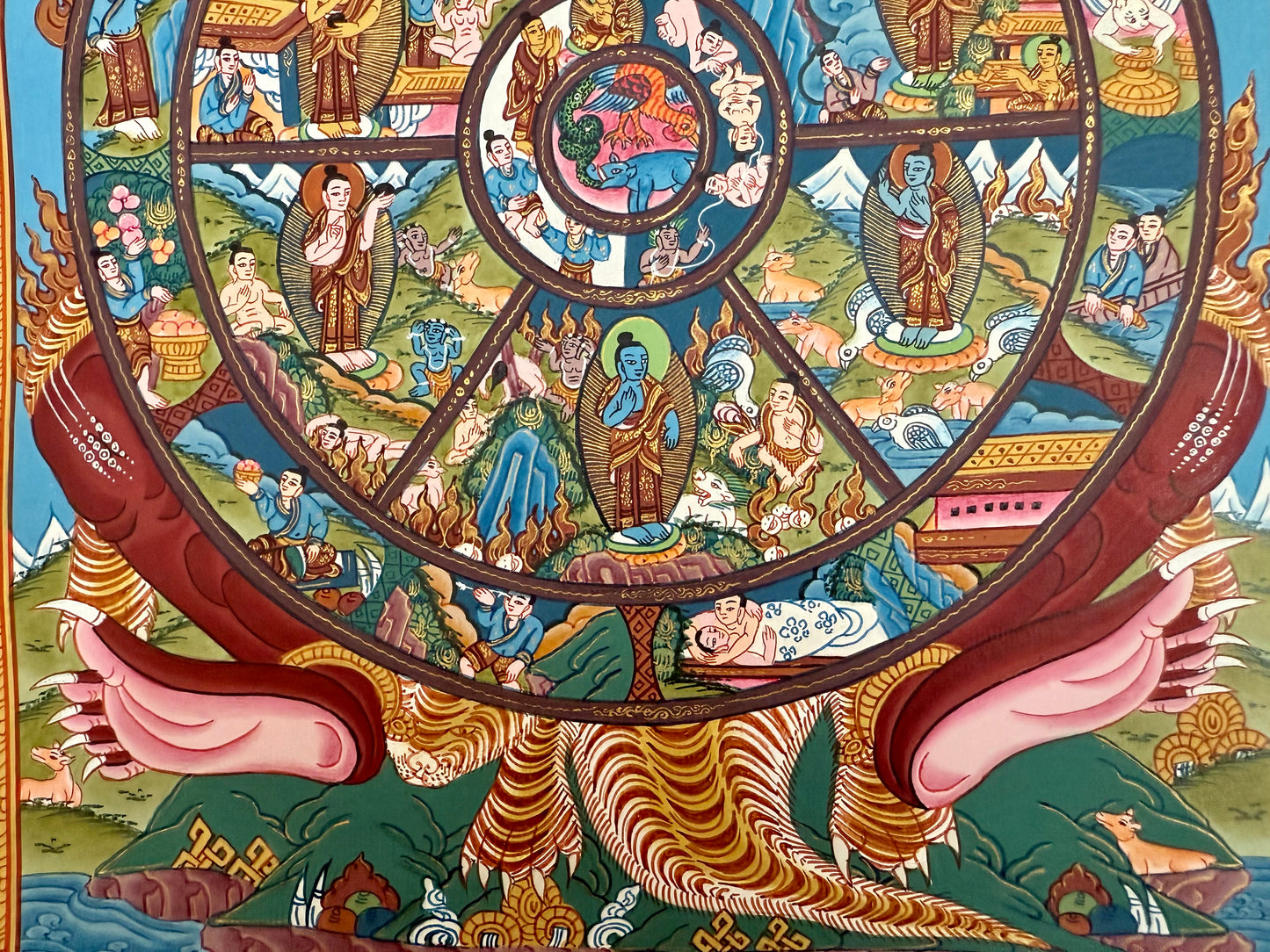 Wheel of Life Thangka - Blue Border