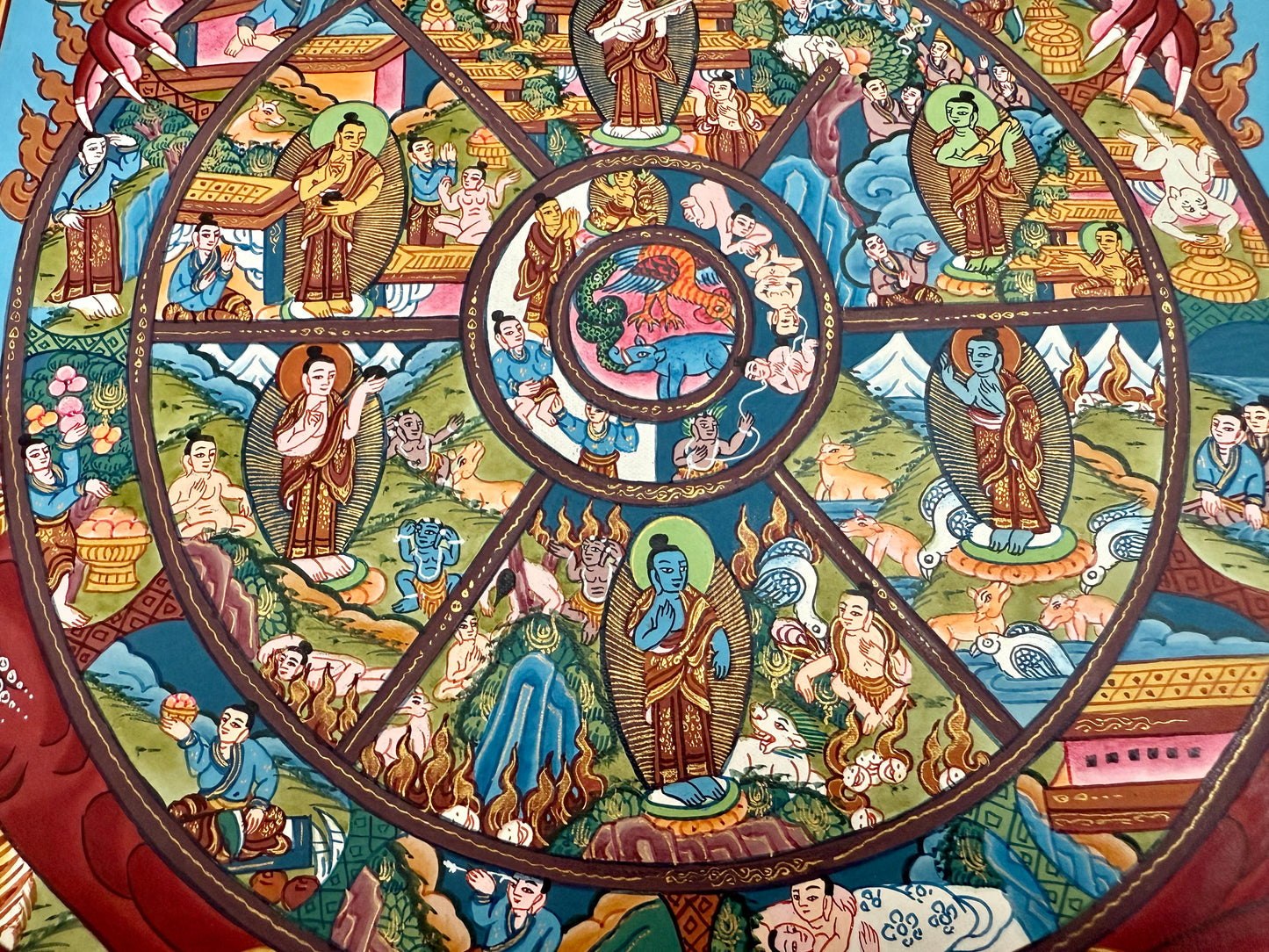 Wheel of Life Thangka - Blue Border