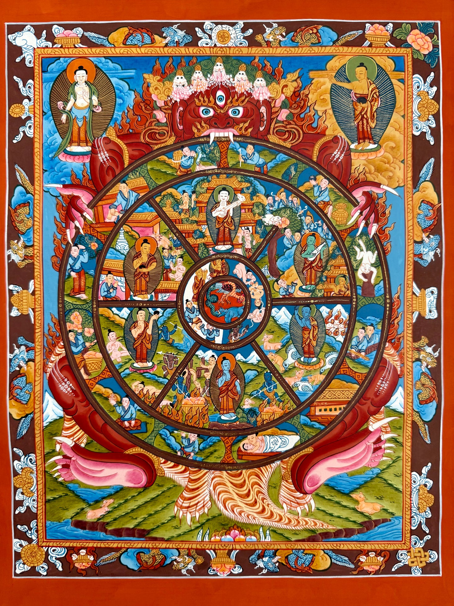 Wheel of Life Thangka - Red Border