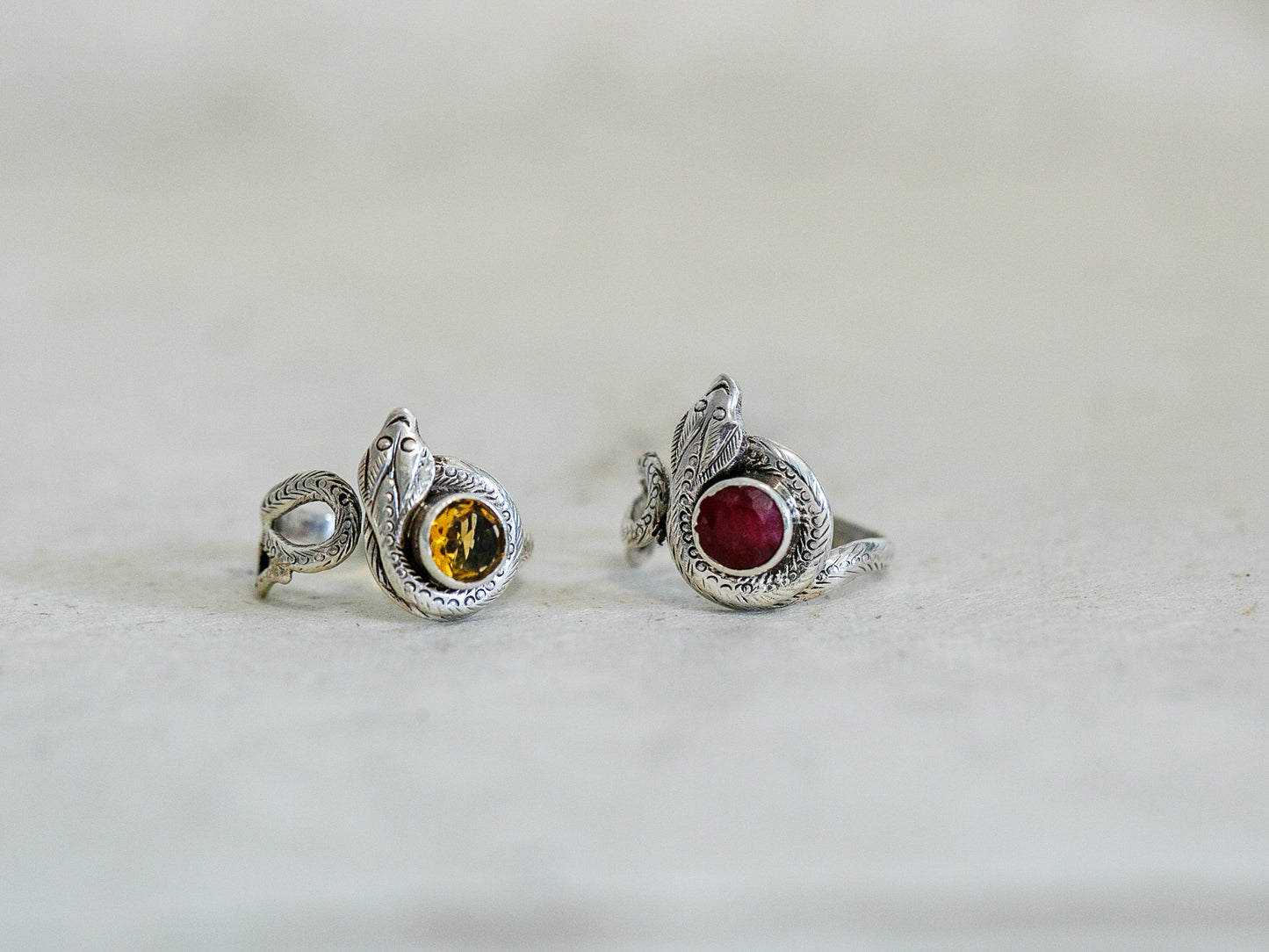 Serpent Gemstone and Sterling Silver Ring