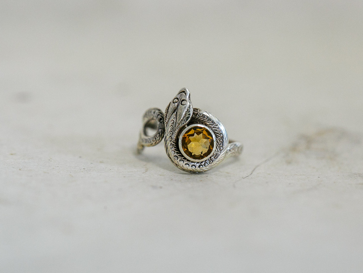 Serpent Gemstone and Sterling Silver Ring