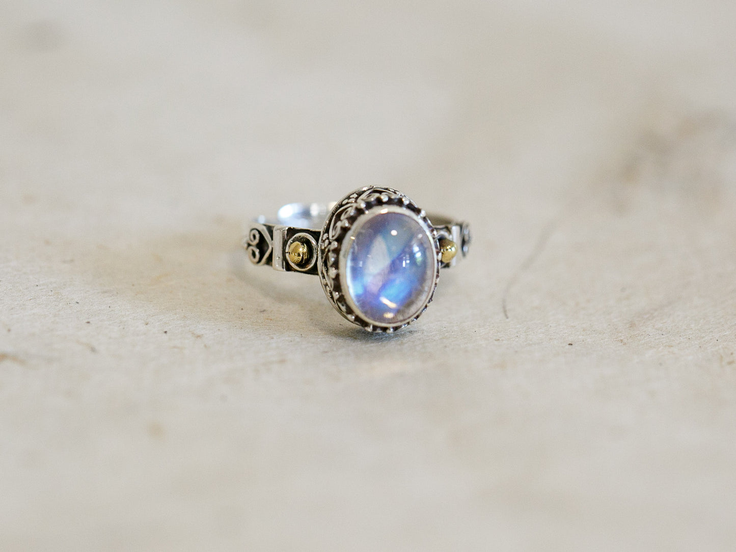 Adjustable Gemstone and Sterling Silver Ring