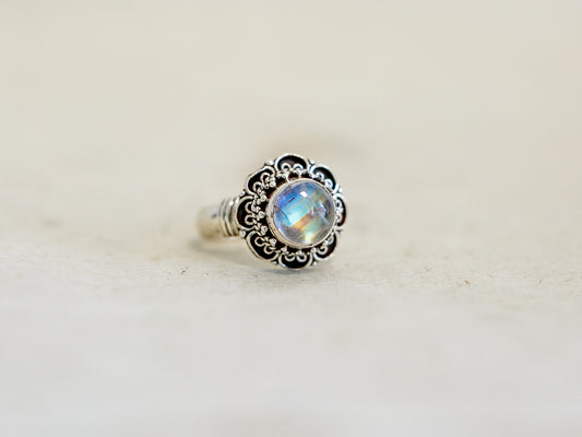 Gemstone and Sterling Silver Ring - Floral Pattern