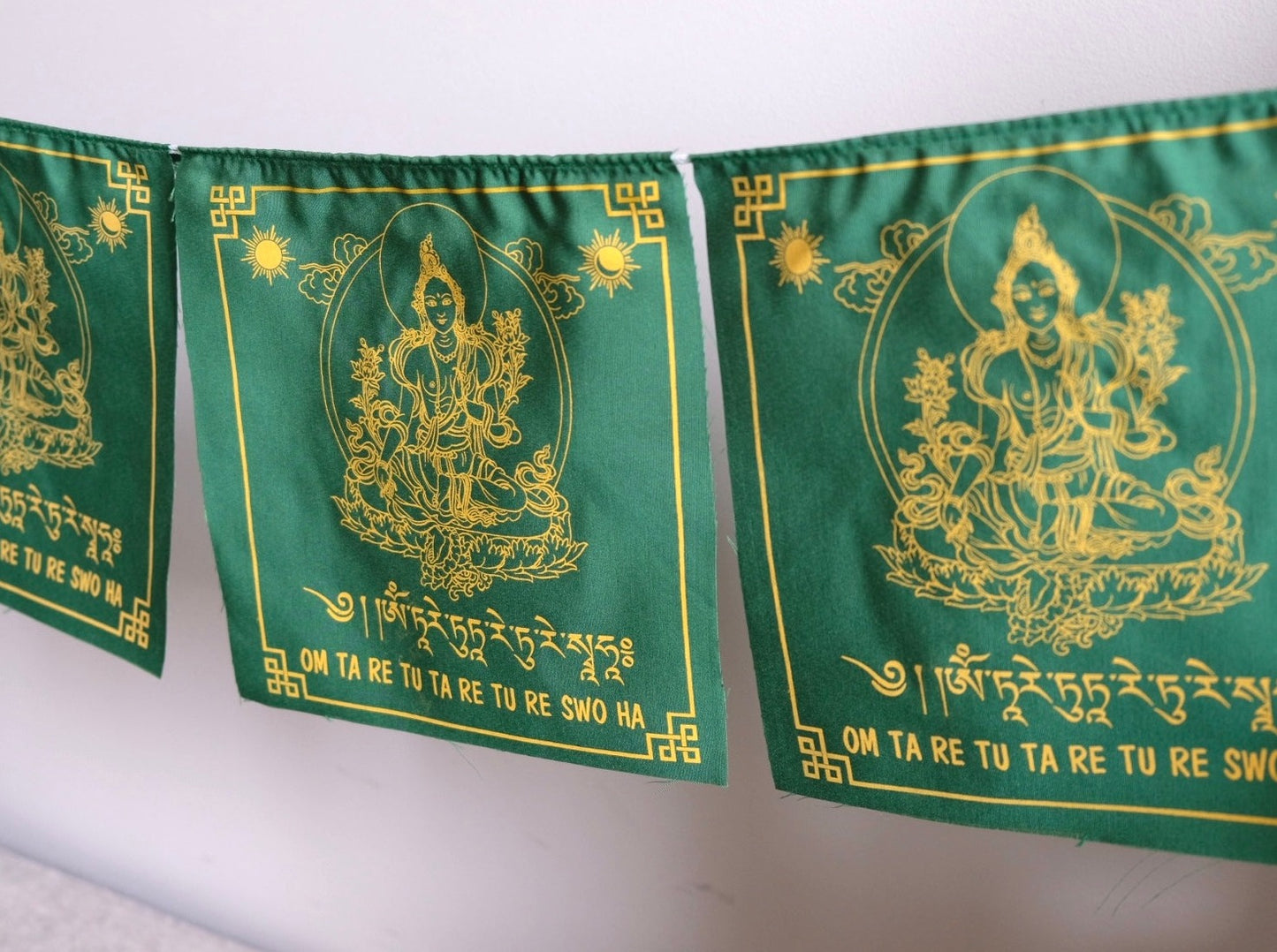 Green Tara and Mantra Prayer Flag (NEW) - 2 metres long