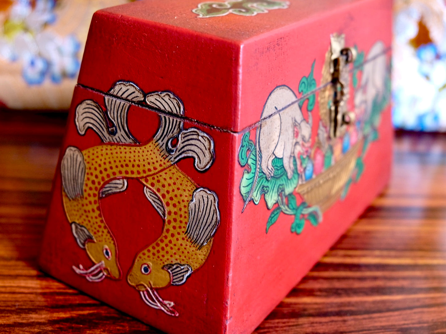 Mongoose and Precious Jewels - Trapezoid Tibetan Chest