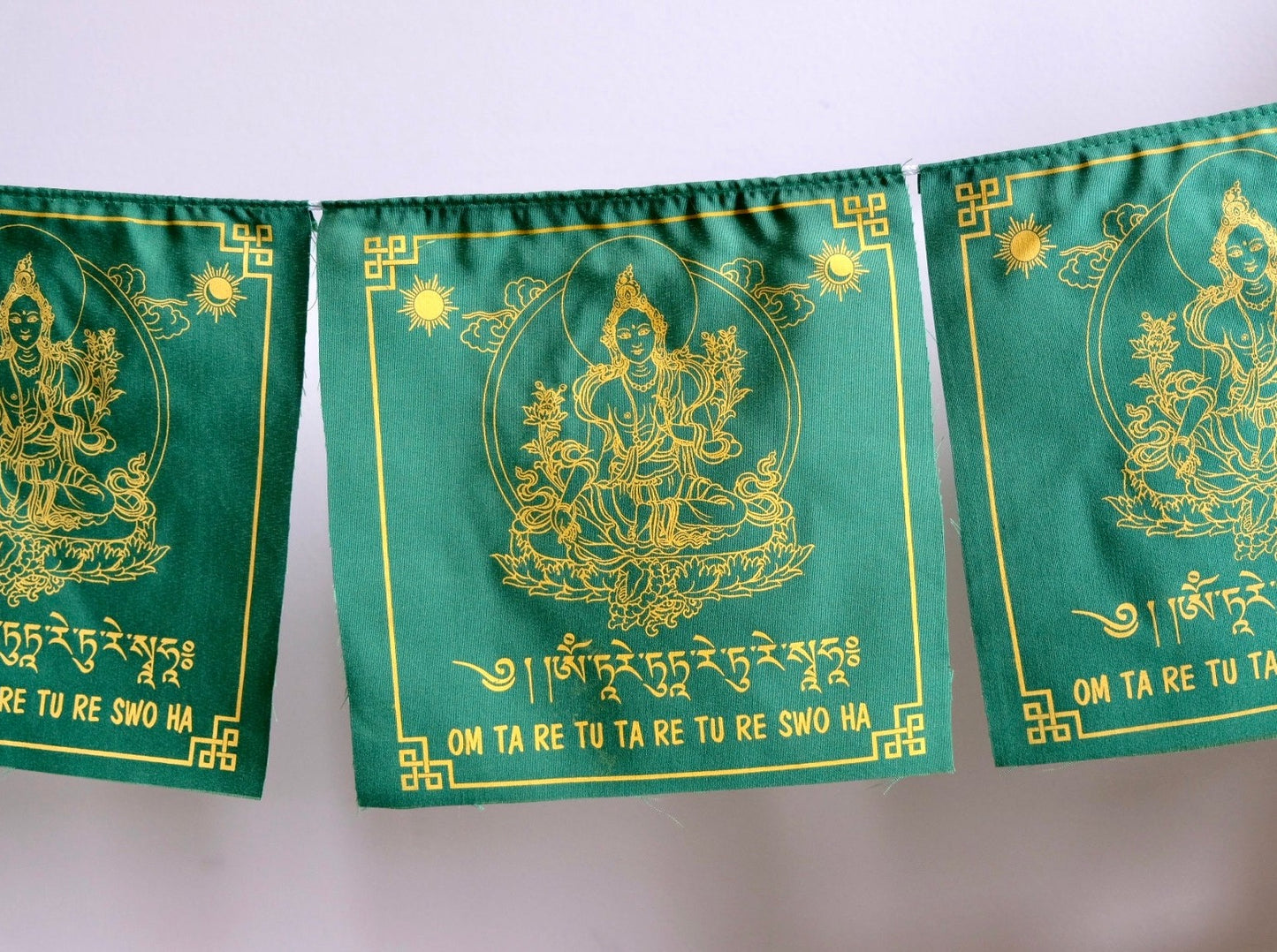 Green Tara and Mantra Prayer Flag (NEW) - 2 metres long