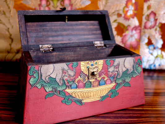 Mongoose and Precious Jewels - Trapezoid Tibetan Chest