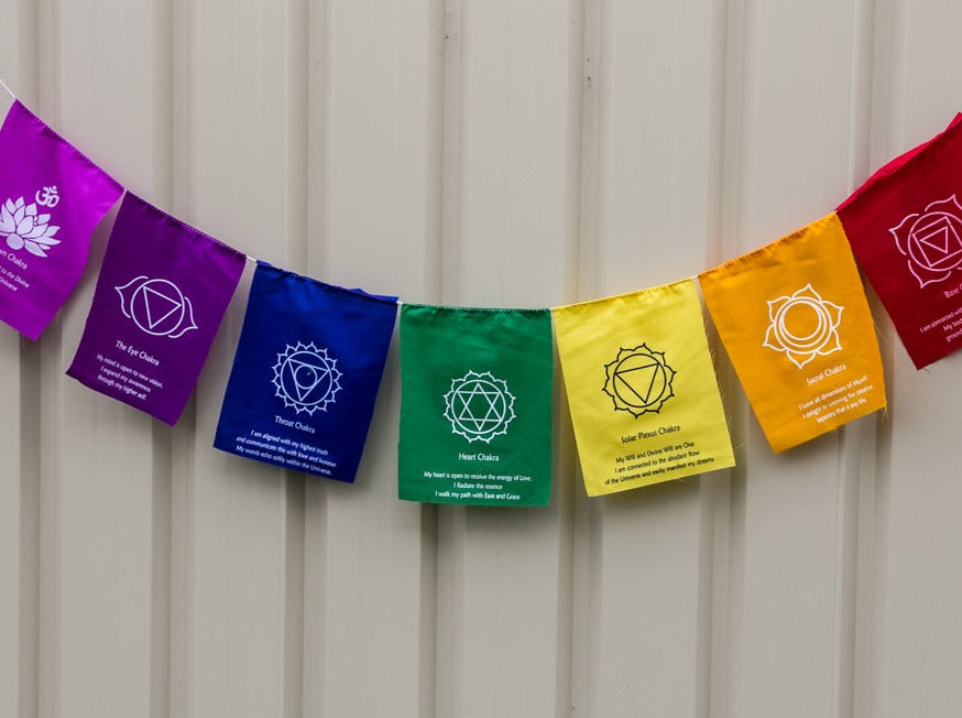 Chakram Affirmation Prayer Flags on Fence