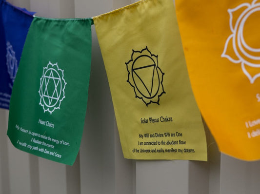 Chakra Affirmation Prayer Flags close up