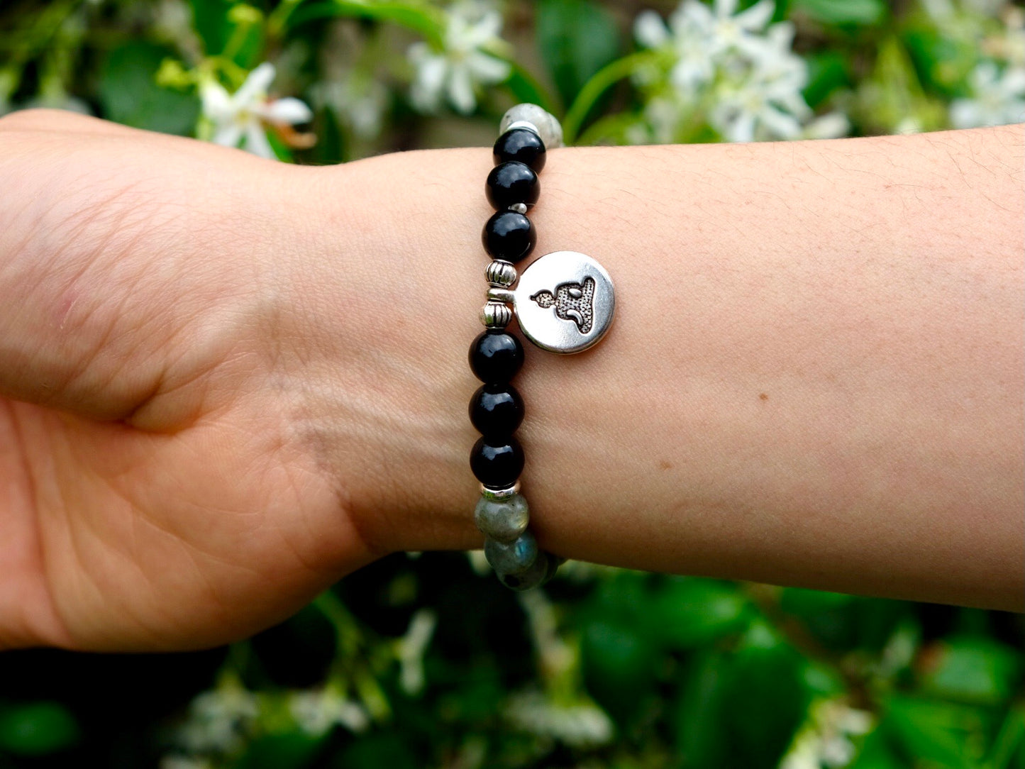 Labradorite and Black Onyx Mala Bracelet