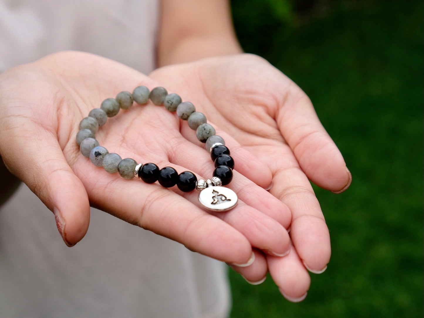 Labradorite and Black Onyx Mala Bracelet