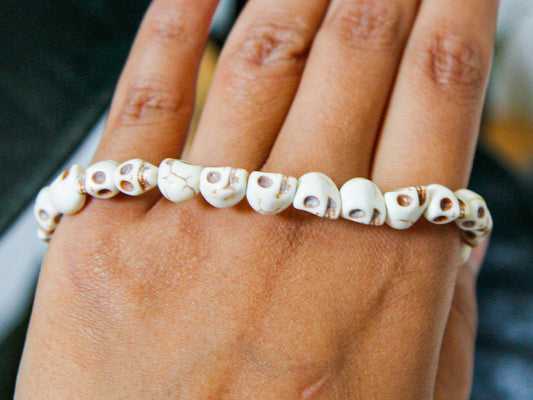White Skull Bead Mala Bracelet