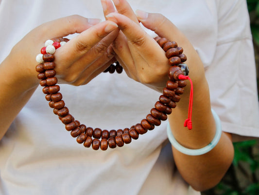 Close up of Bodhi mala showing beads