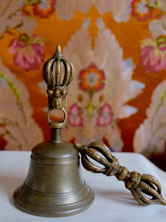 Large Dehradun Bell and Vajra Set - Brocade Cover
