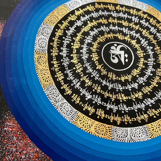 Blue Tibetan Om and Compassion Mandala