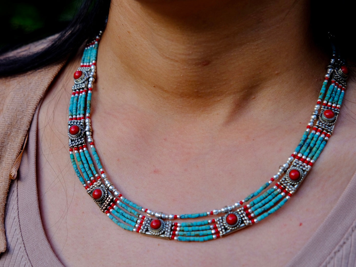 'Ladakh' Turquoise and Coral Necklace